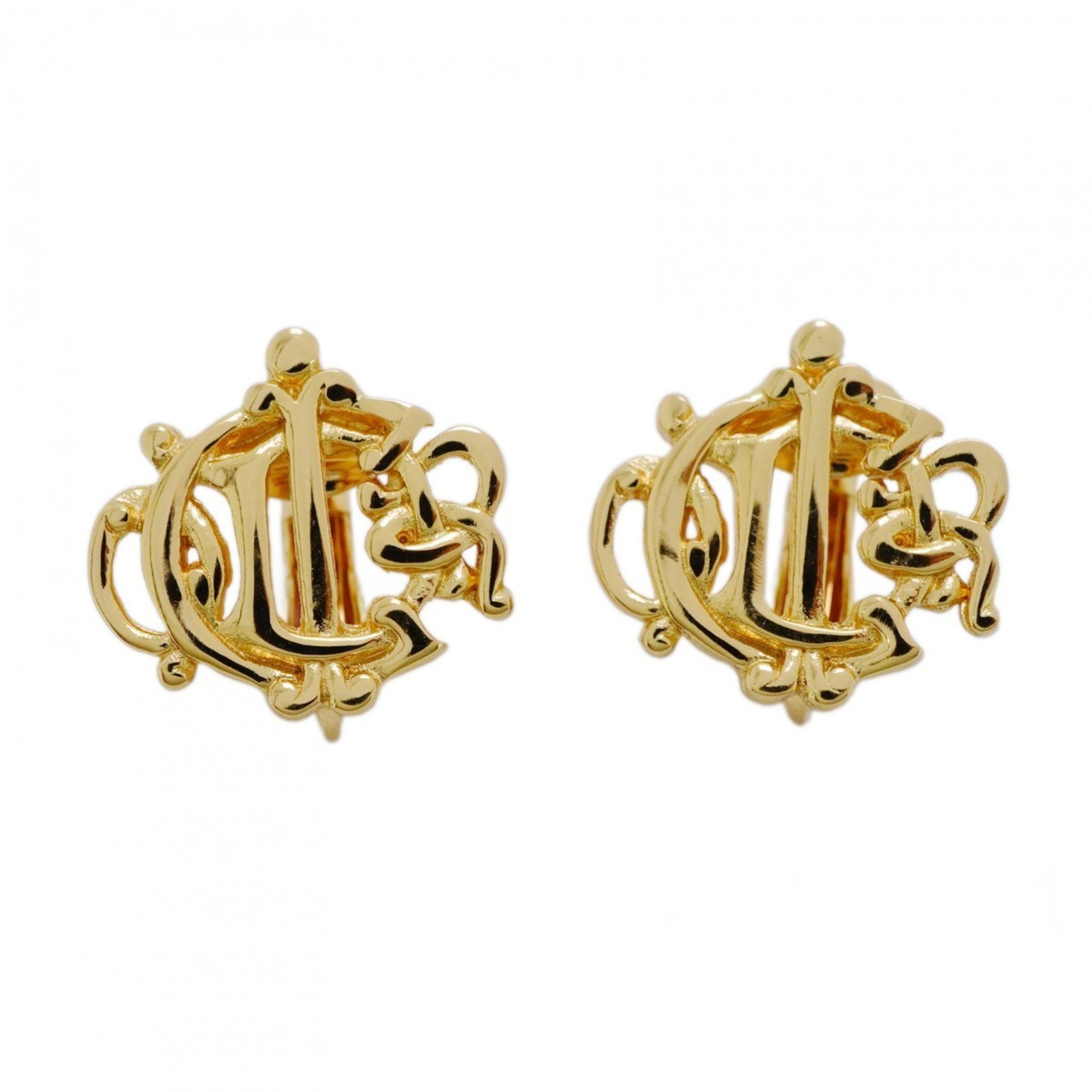 Christian Dior Earrings Emblem GP Plated Gold Ladies