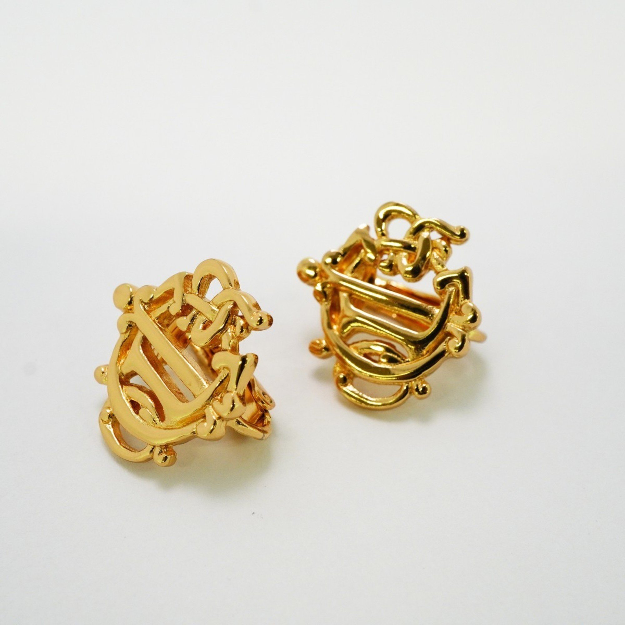 Christian Dior Earrings Emblem GP Plated Gold Ladies