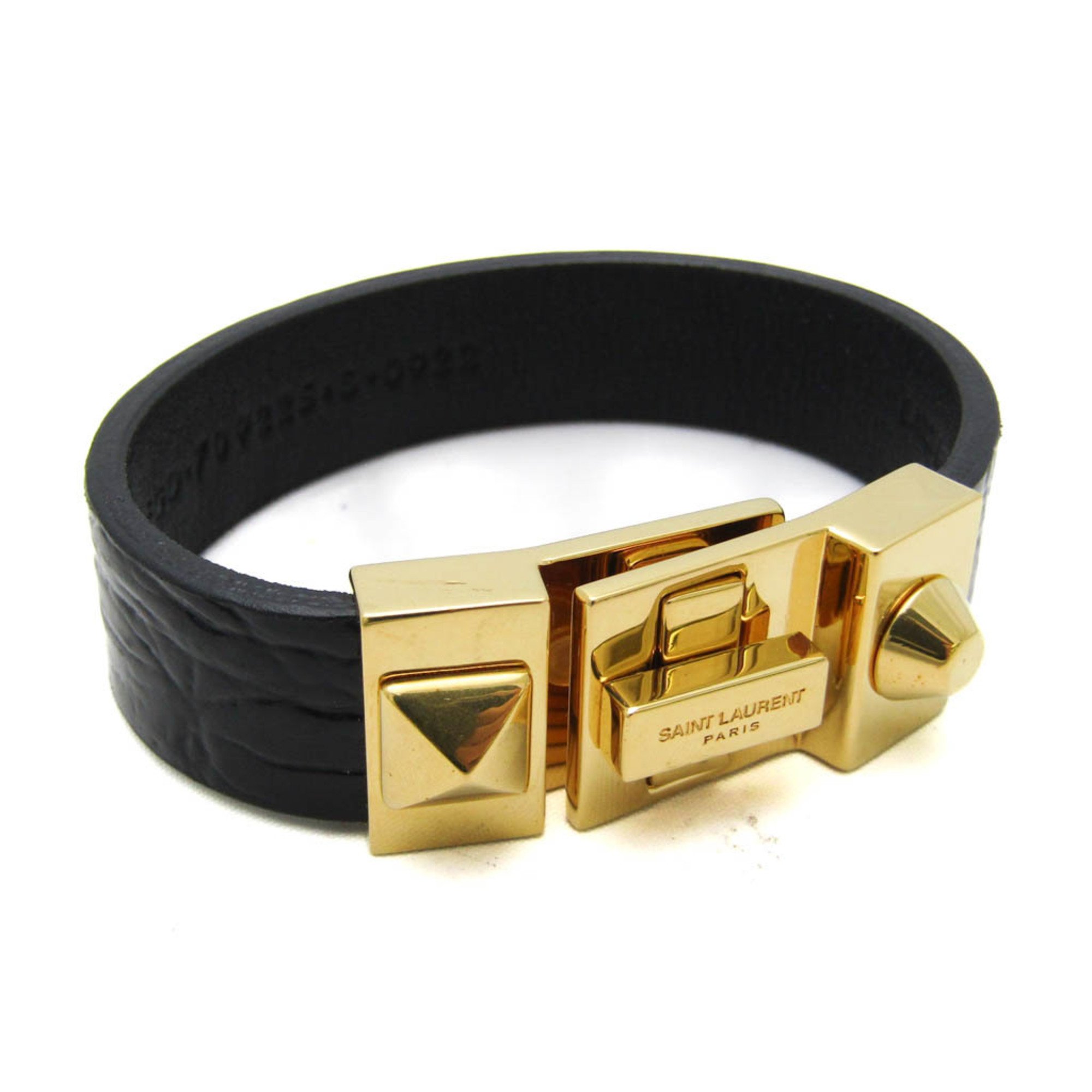 Saint Laurent Studs Leather,Metal Bracelet Black,Gold