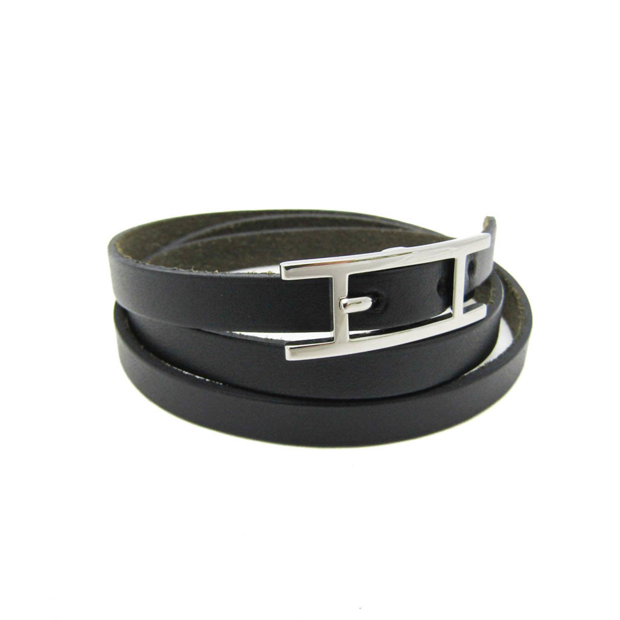 Hermes Hapi III Leather Wrap Bracelet Black