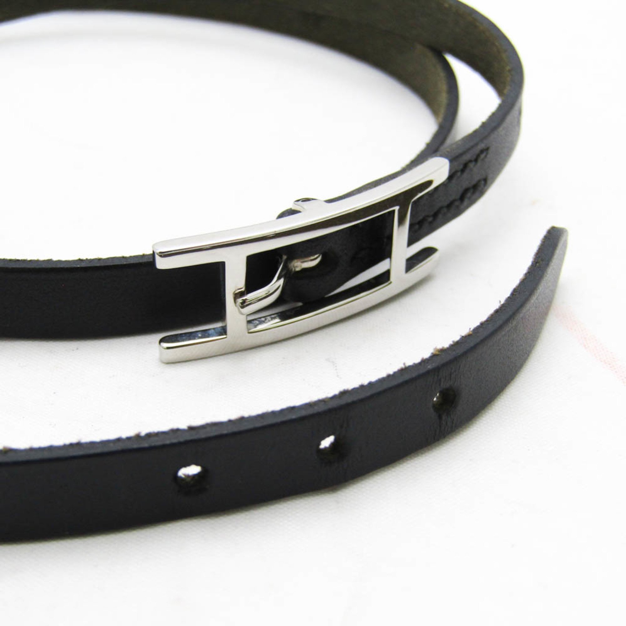 Hermes Hapi III Leather Wrap Bracelet Black