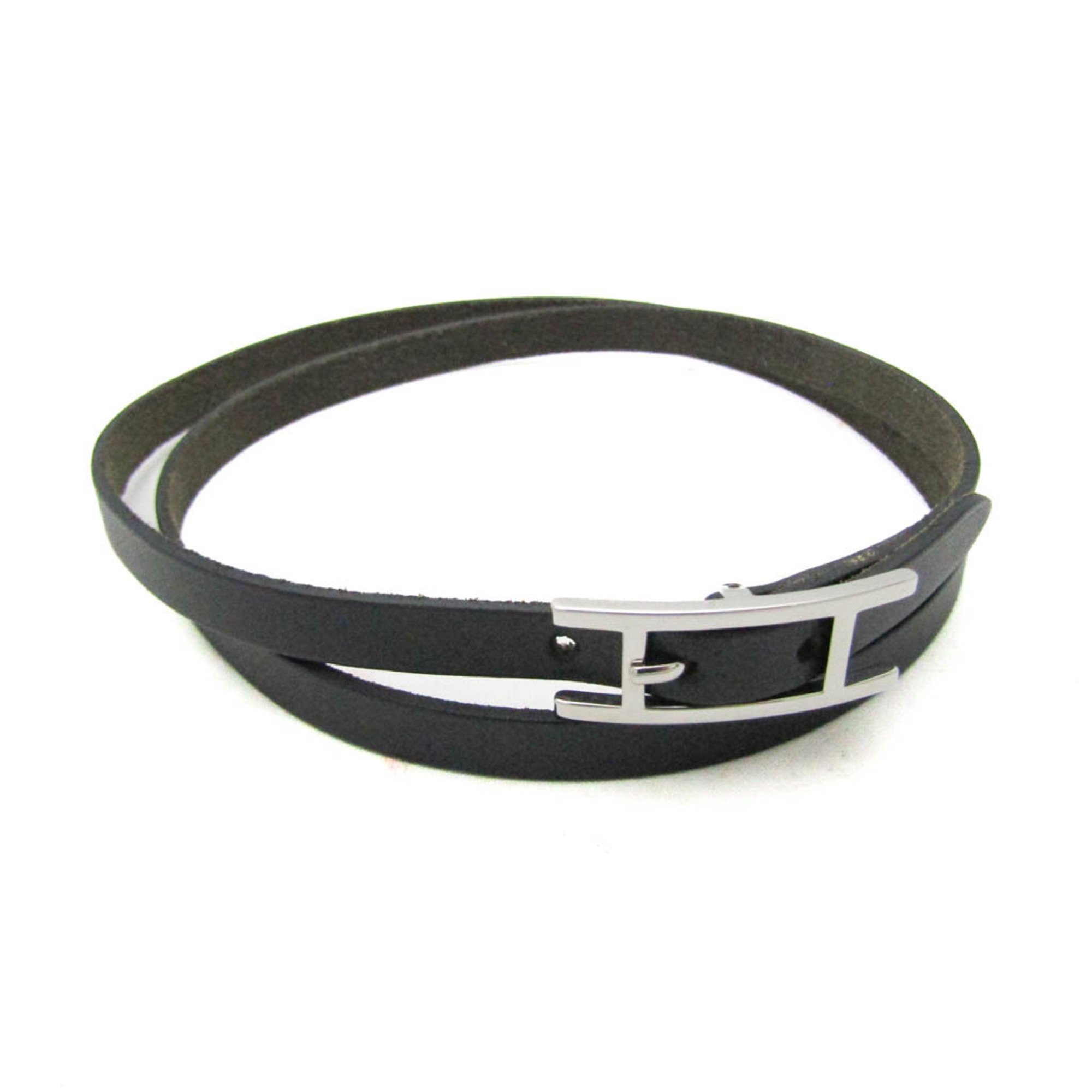 Hermes Hapi III Leather Wrap Bracelet Black