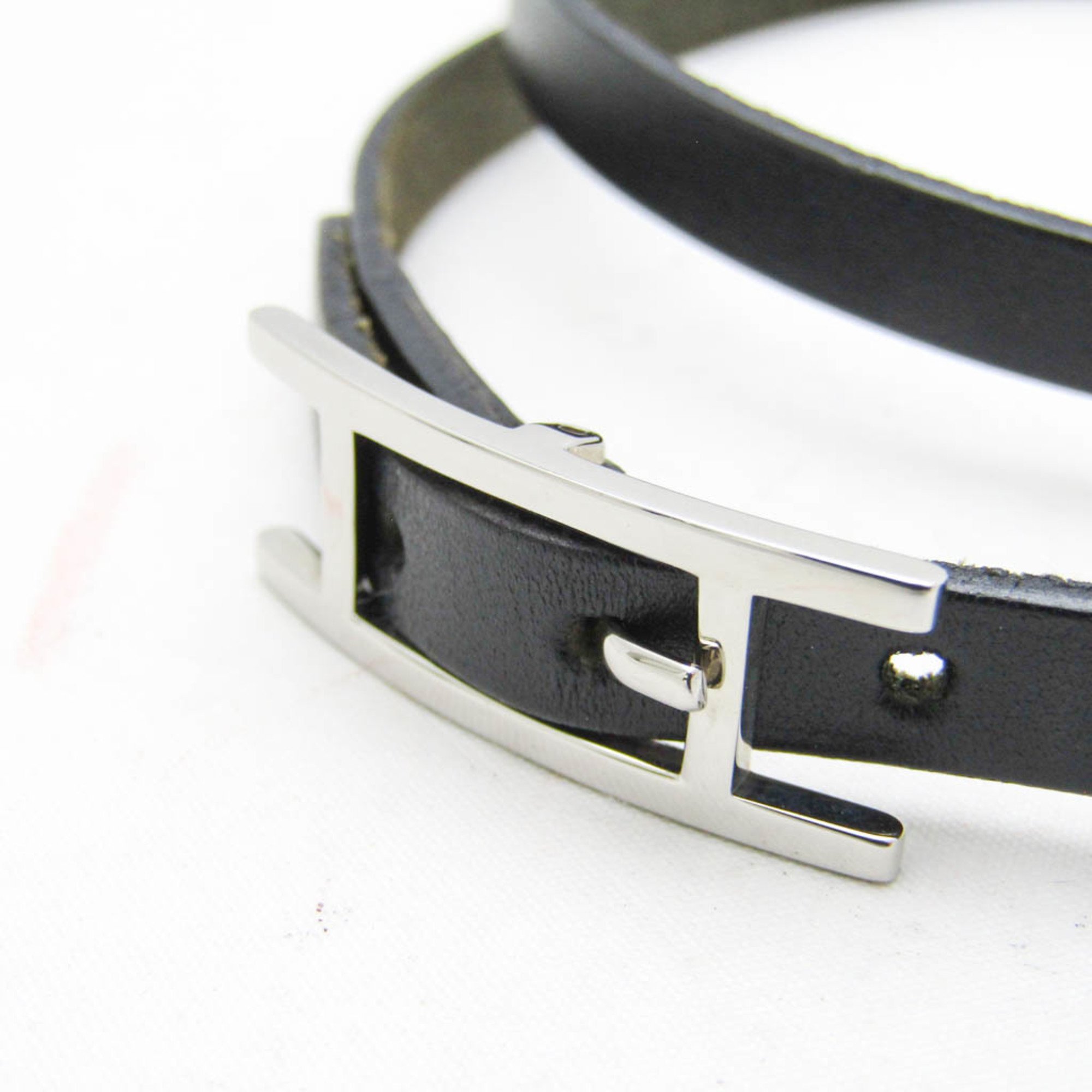 Hermes Hapi III Leather Wrap Bracelet Black