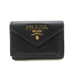 Prada Saffiano SAFFIANO METAL 1MH021 Women's Leather Wallet (tri-fold) Black