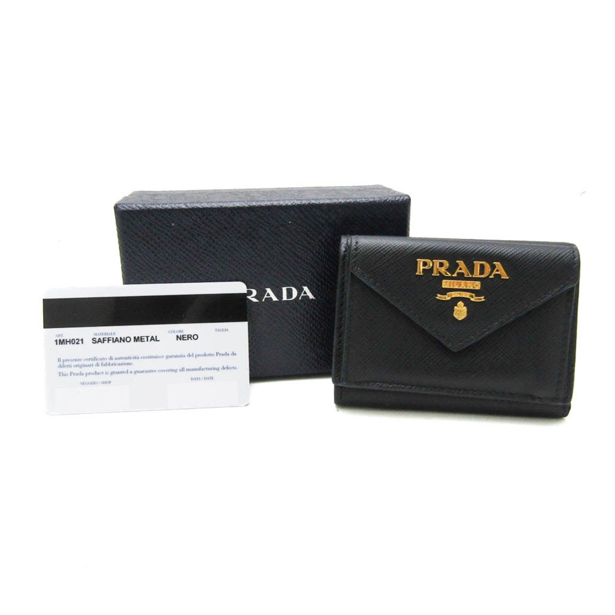 Prada Saffiano SAFFIANO METAL 1MH021 Women's Leather Wallet (tri-fold) Black