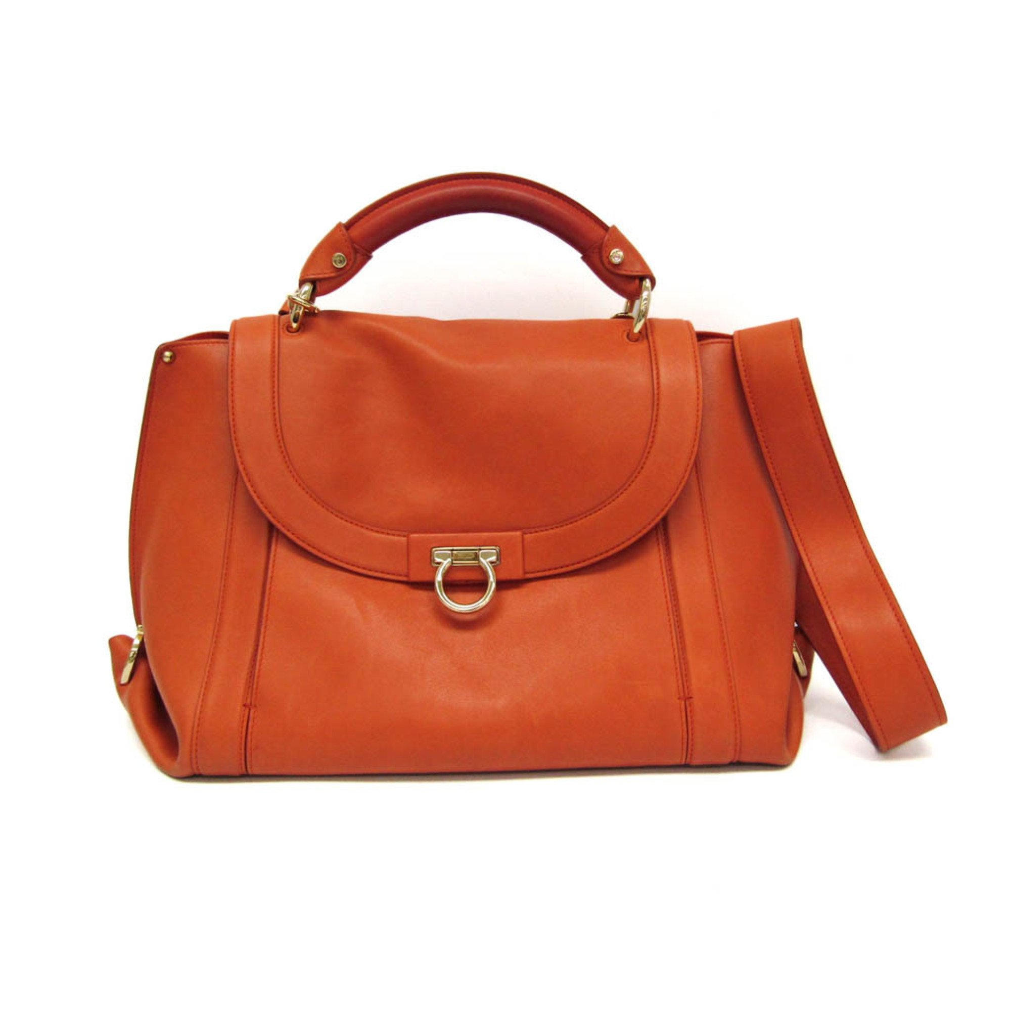 Salvatore Ferragamo Gancini Soft Sophia RG21 G395 Women's Leather Handbag,Shoulder Bag Orange