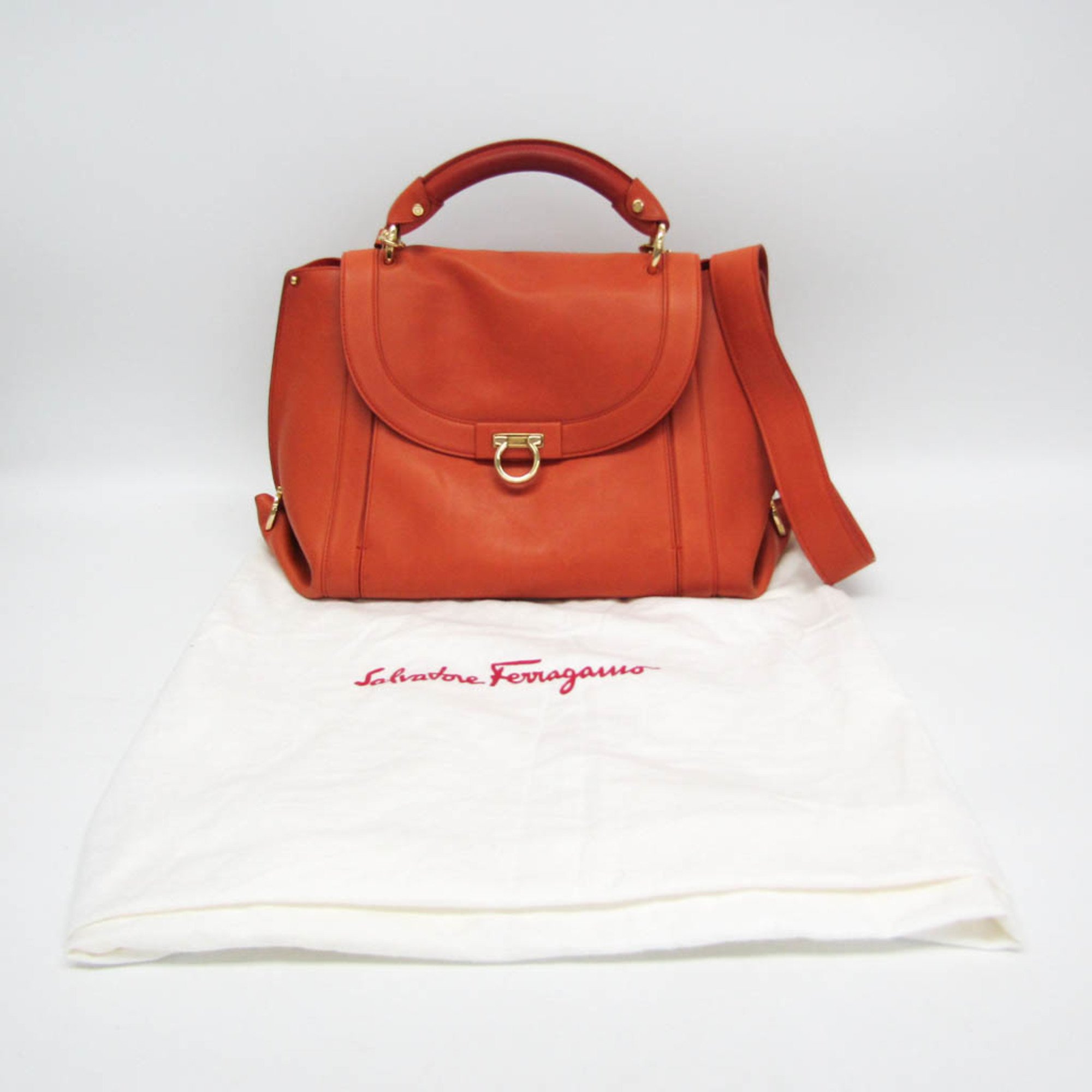 Salvatore Ferragamo Gancini Soft Sophia RG21 G395 Women's Leather Handbag,Shoulder Bag Orange