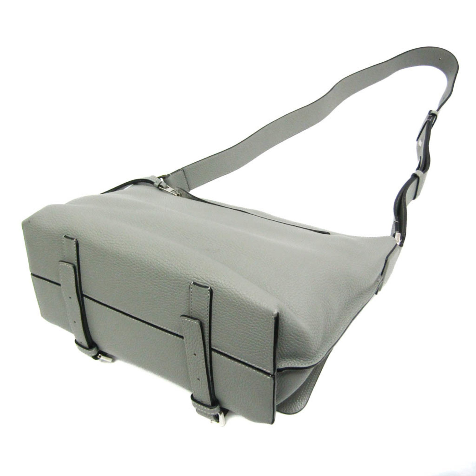 Loewe Military Women,Men Leather Messenger Bag Gray