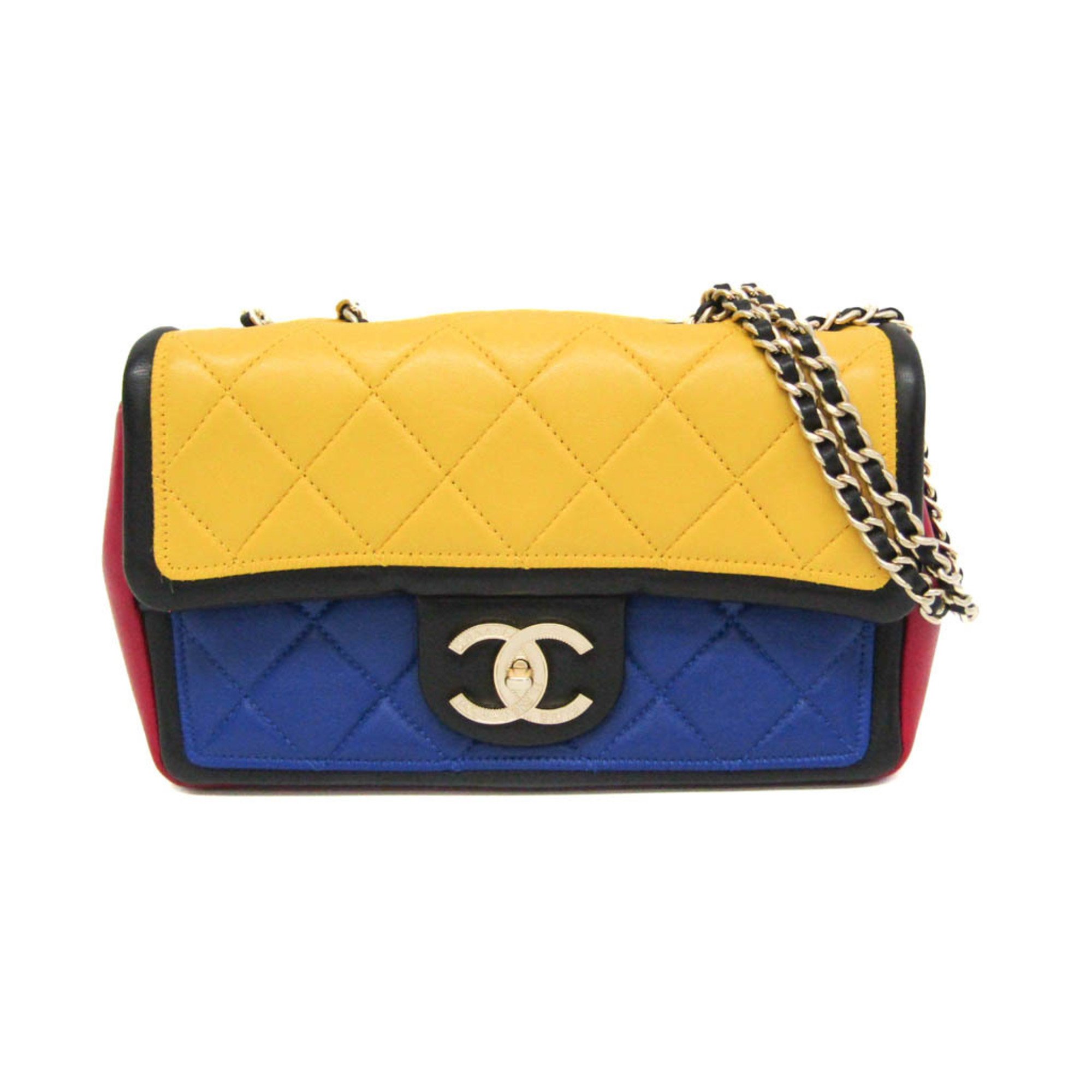 Chanel Matelasse Mondrian Collar Chain Shoulder Bag Women's Leather Shoulder Bag Blue,Red Color,Yellow