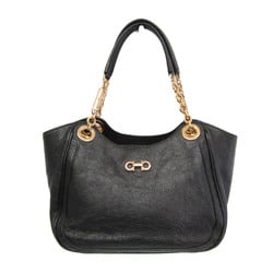 Salvatore Ferragamo Gancini Chain Handle AU-21 B992 Women's Leather Handbag Black