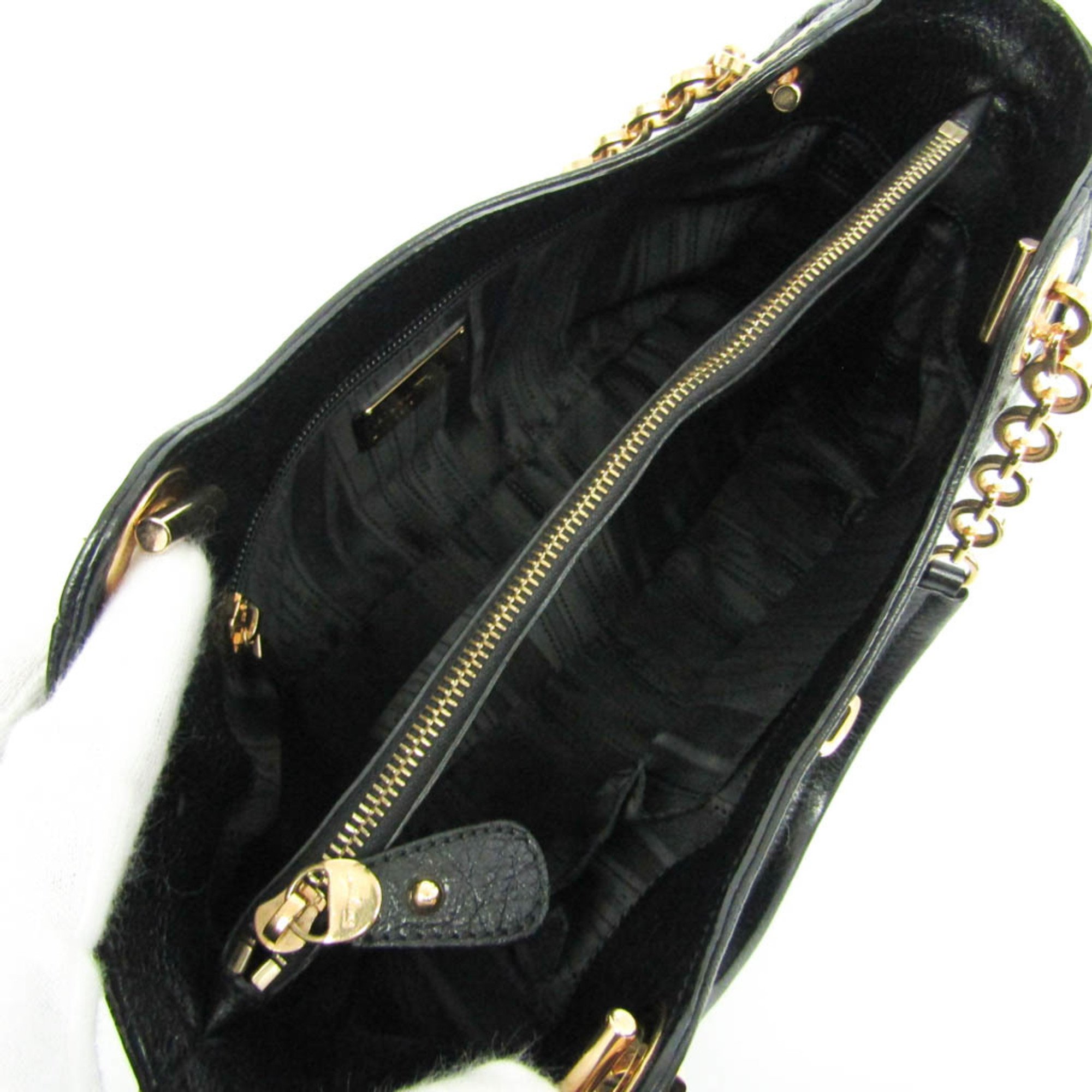 Salvatore Ferragamo Gancini Chain Handle AU-21 B992 Women's Leather Handbag Black