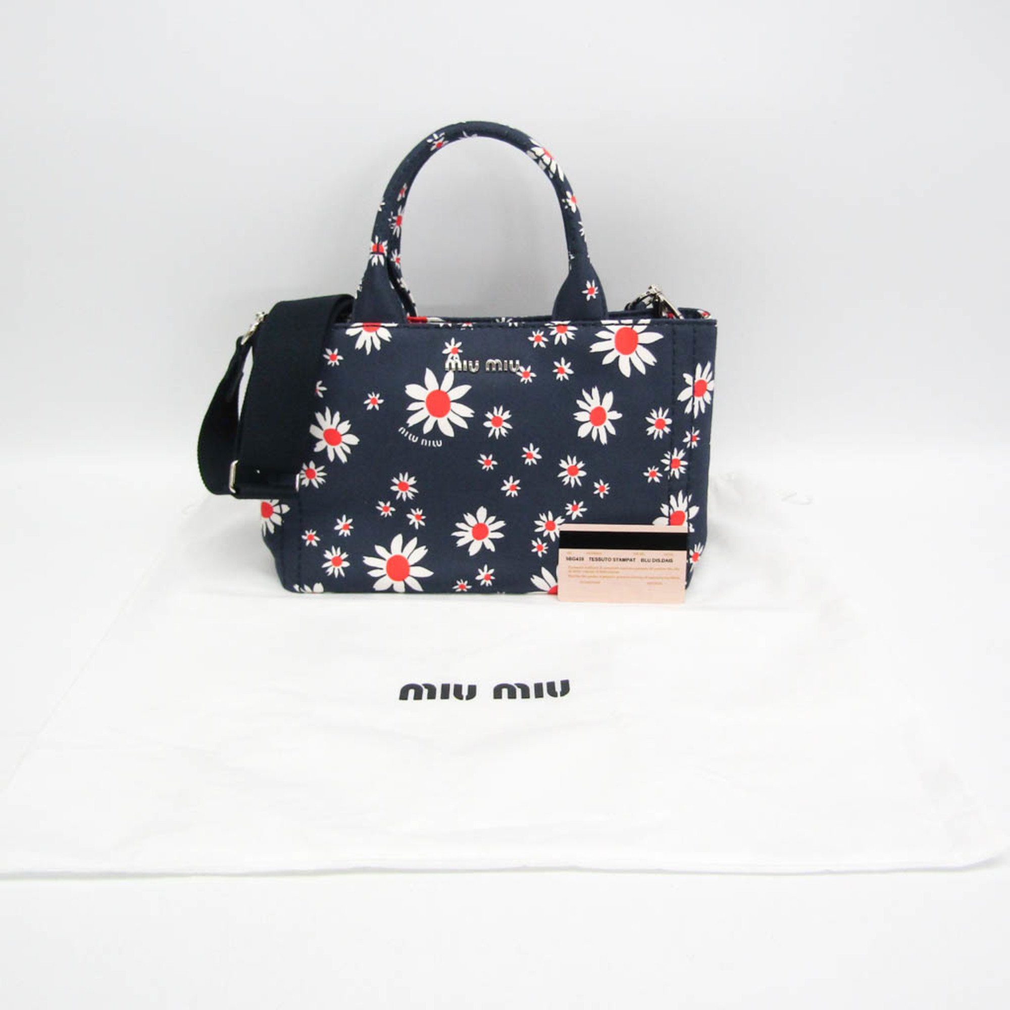 Miu Miu Flower TESSUTO STAMPAT 5BG439 Women's Canvas Handbag,Shoulder Bag Navy