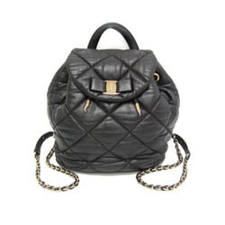 Salvatore Ferragamo Vara Quilted Chain Shoulder Bag ES-21 F007 Women's Leather Backpack Black