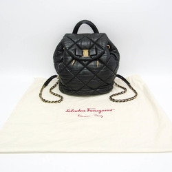 Salvatore Ferragamo Vara Quilted Chain Shoulder Bag ES-21 F007 Women's Leather Backpack Black