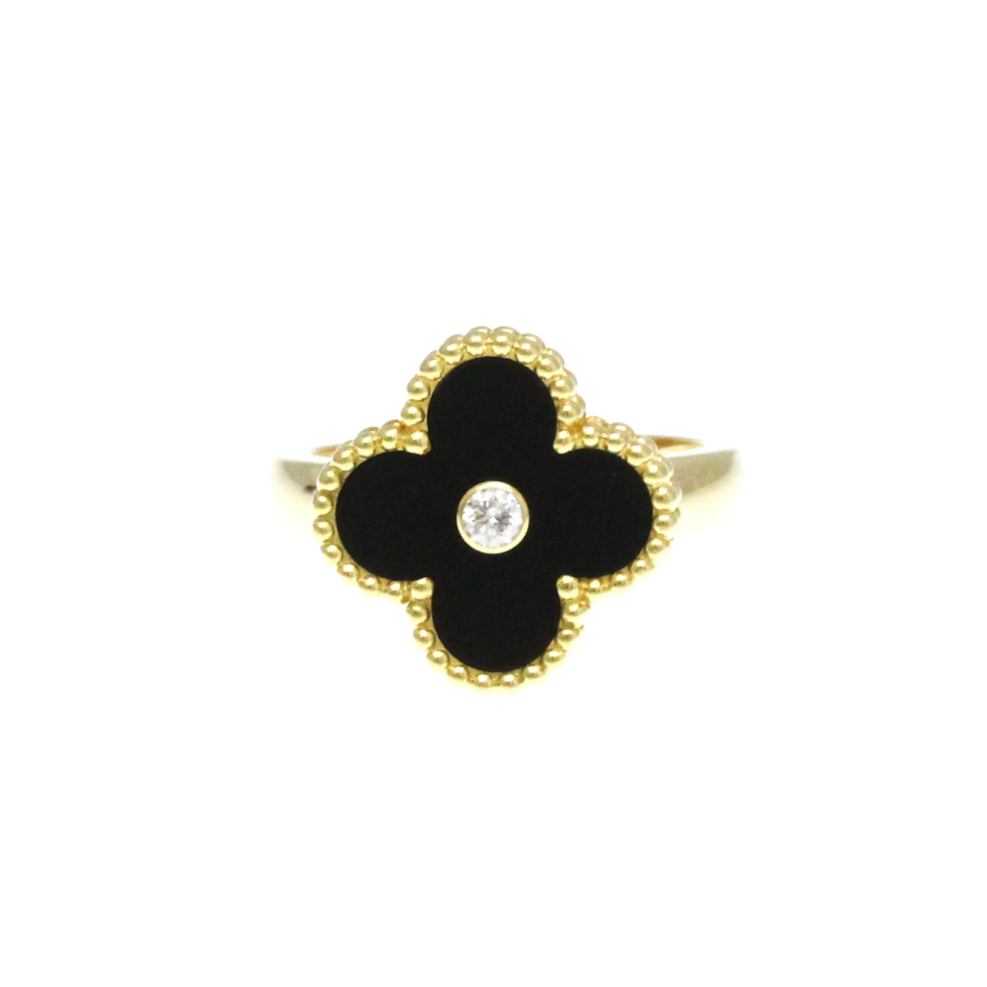 Van Cleef & Arpels Vintage Alhambra Yellow Gold (18K) Fashion Diamond,Onyx Band Ring Black,Gold