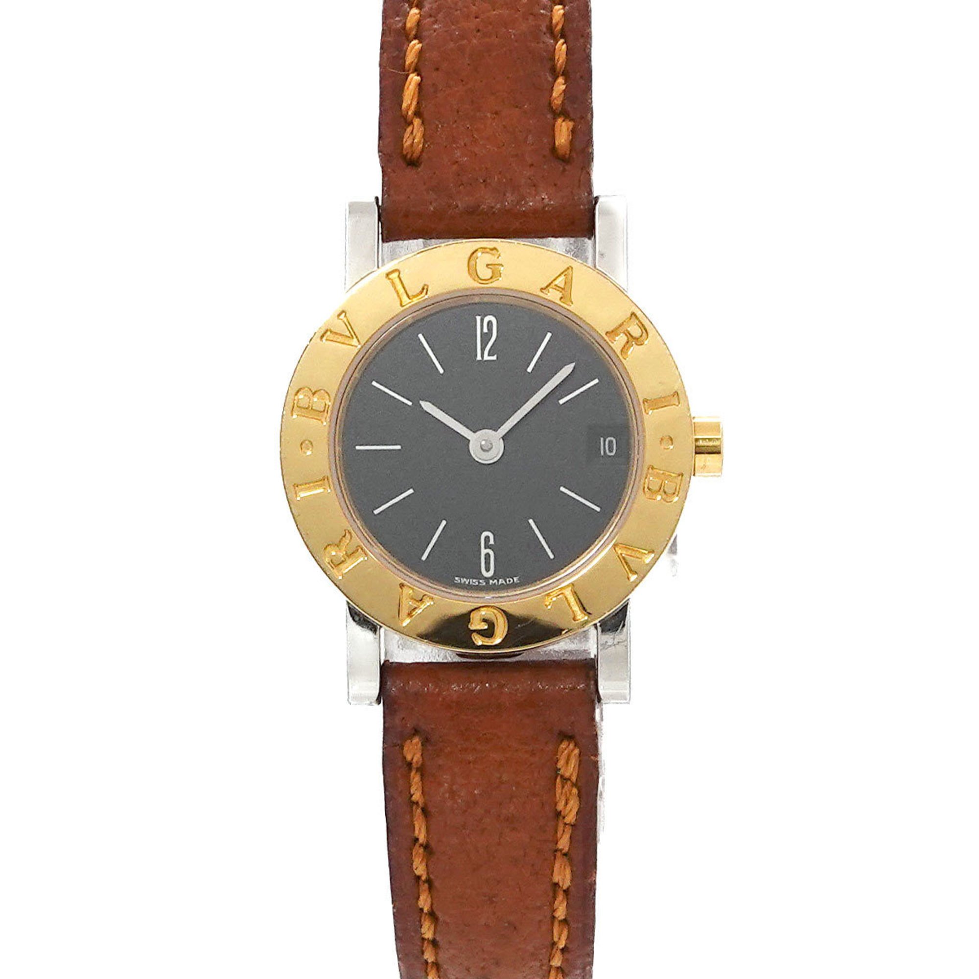 BVLGARI Combi BB23SGLD Date Ladies Watch Black K18YG Yellow Gold Quartz Tubogas