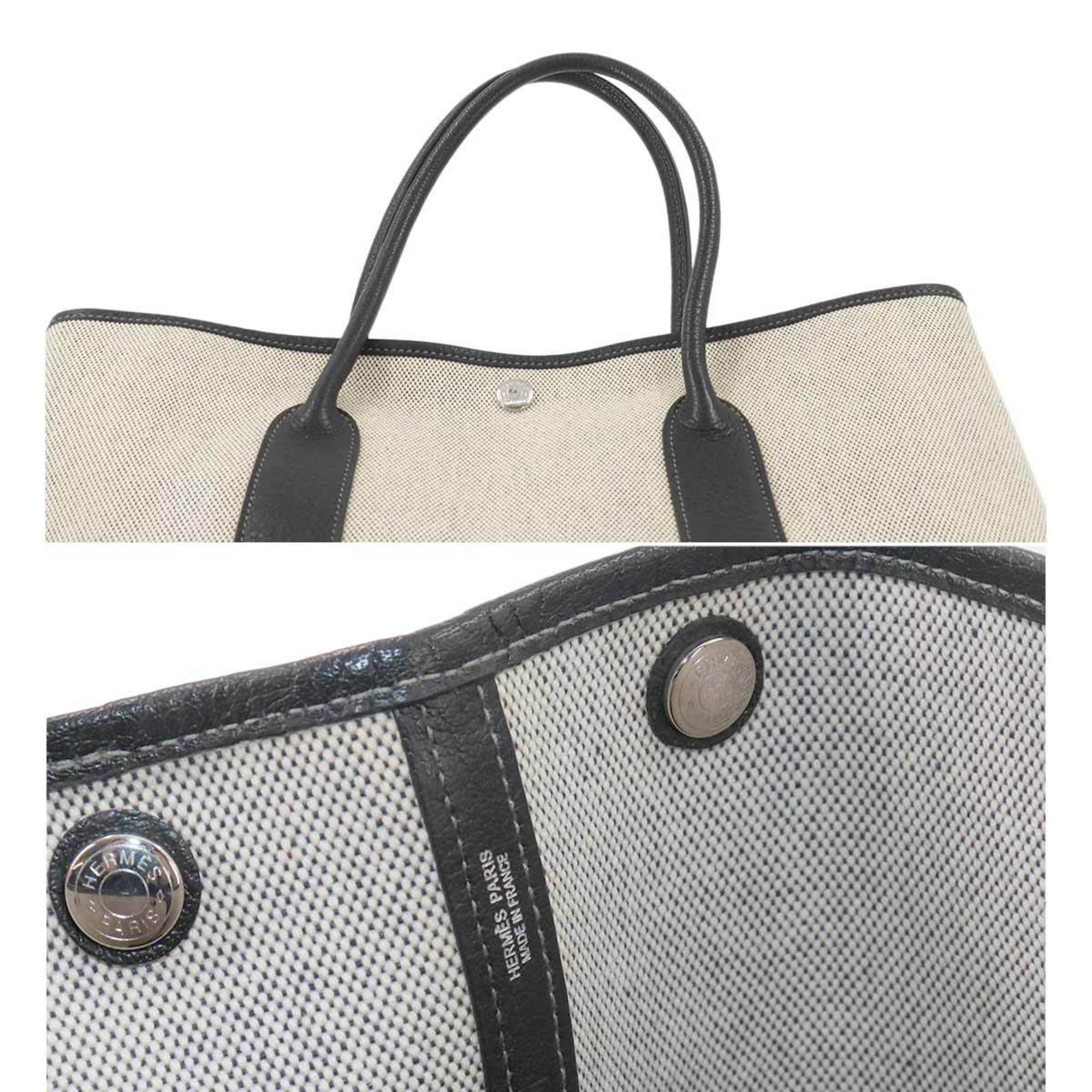 Hermes Garden Party PM Toile H Leather Beige Black U Stamp