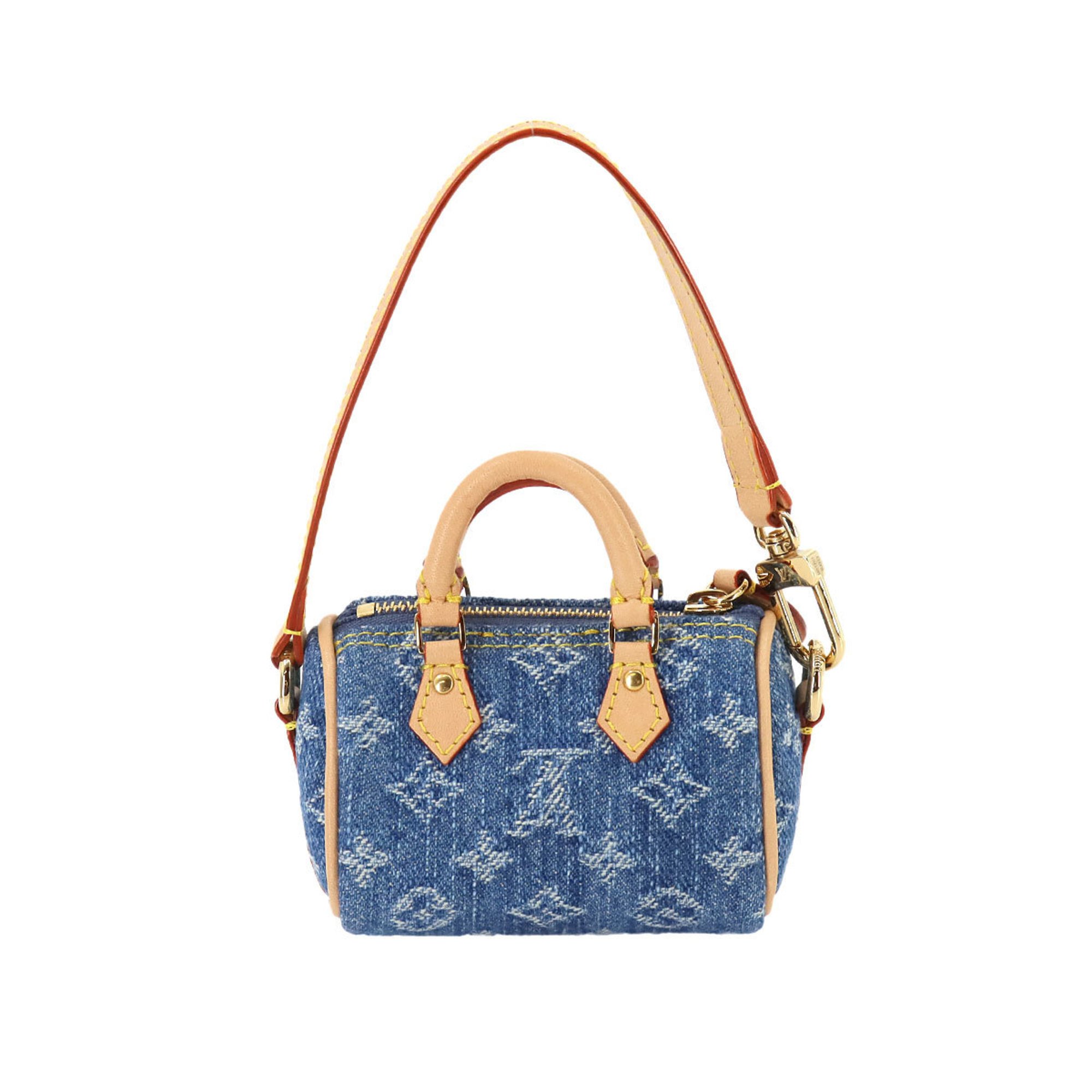 Louis Vuitton Monogram Denim Bag Charm Micro Speedy Keychain Blue M01701