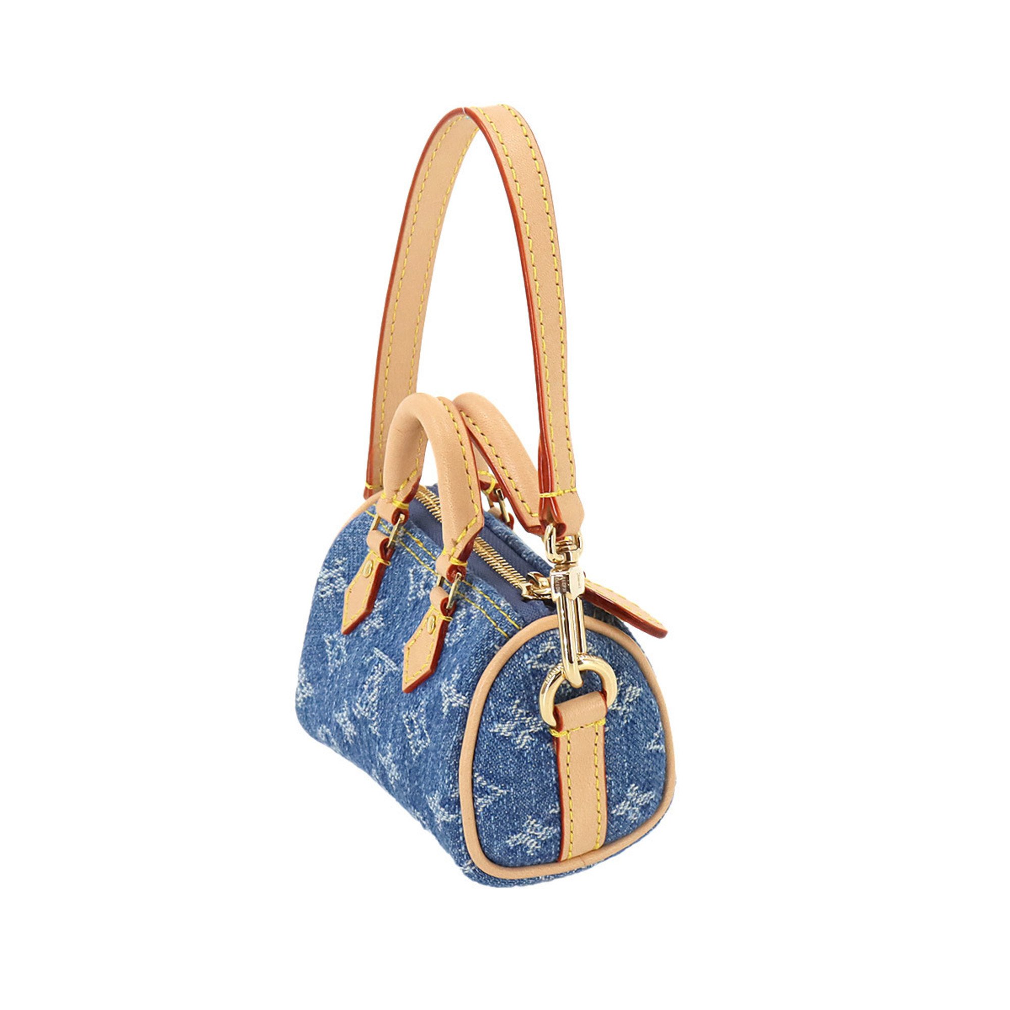 Louis Vuitton Monogram Denim Bag Charm Micro Speedy Keychain Blue M01701