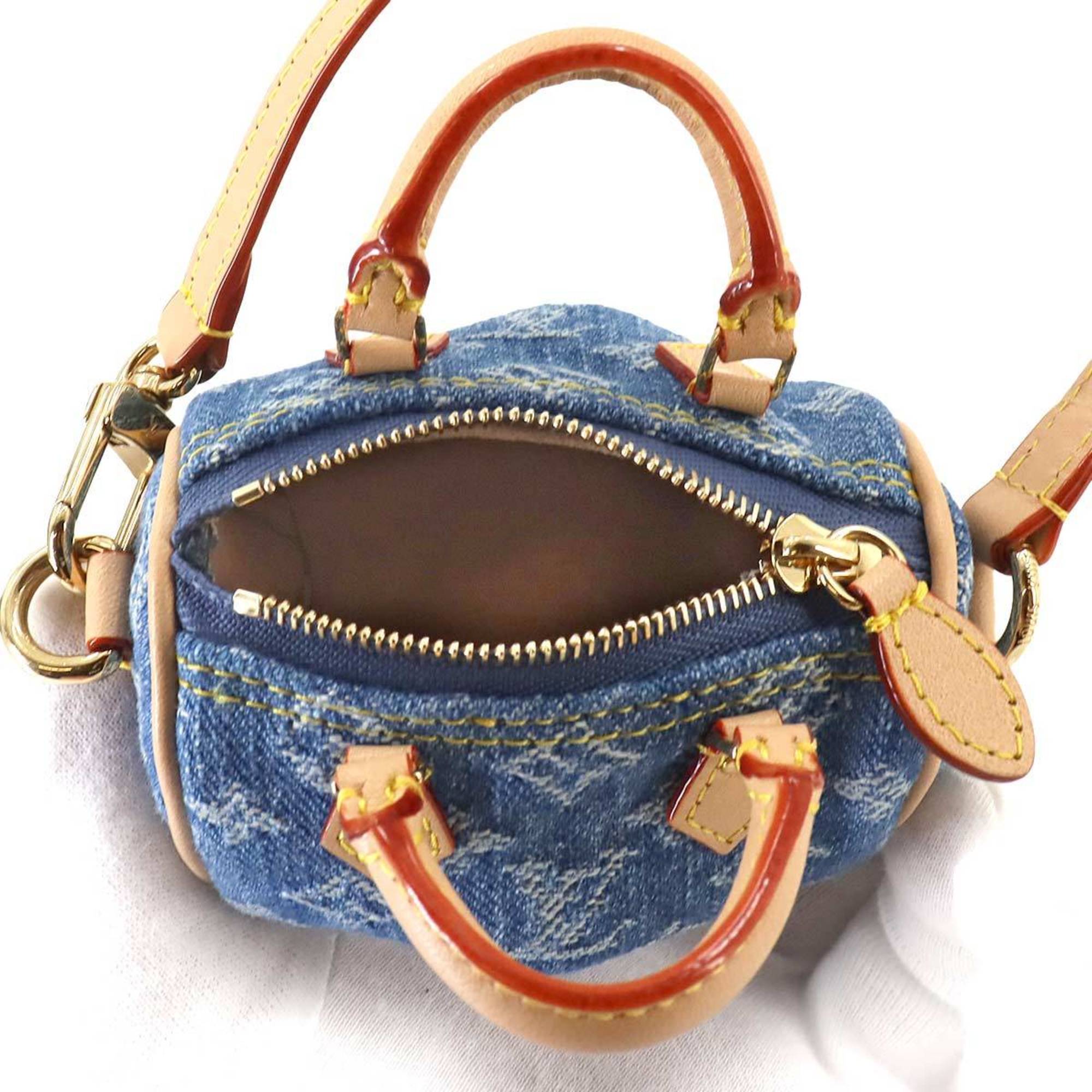 Louis Vuitton Monogram Denim Bag Charm Micro Speedy Keychain Blue M01701