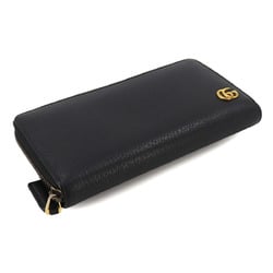 GUCCI GG Marmont Round Long Wallet Leather Black 428736 Gold Hardware