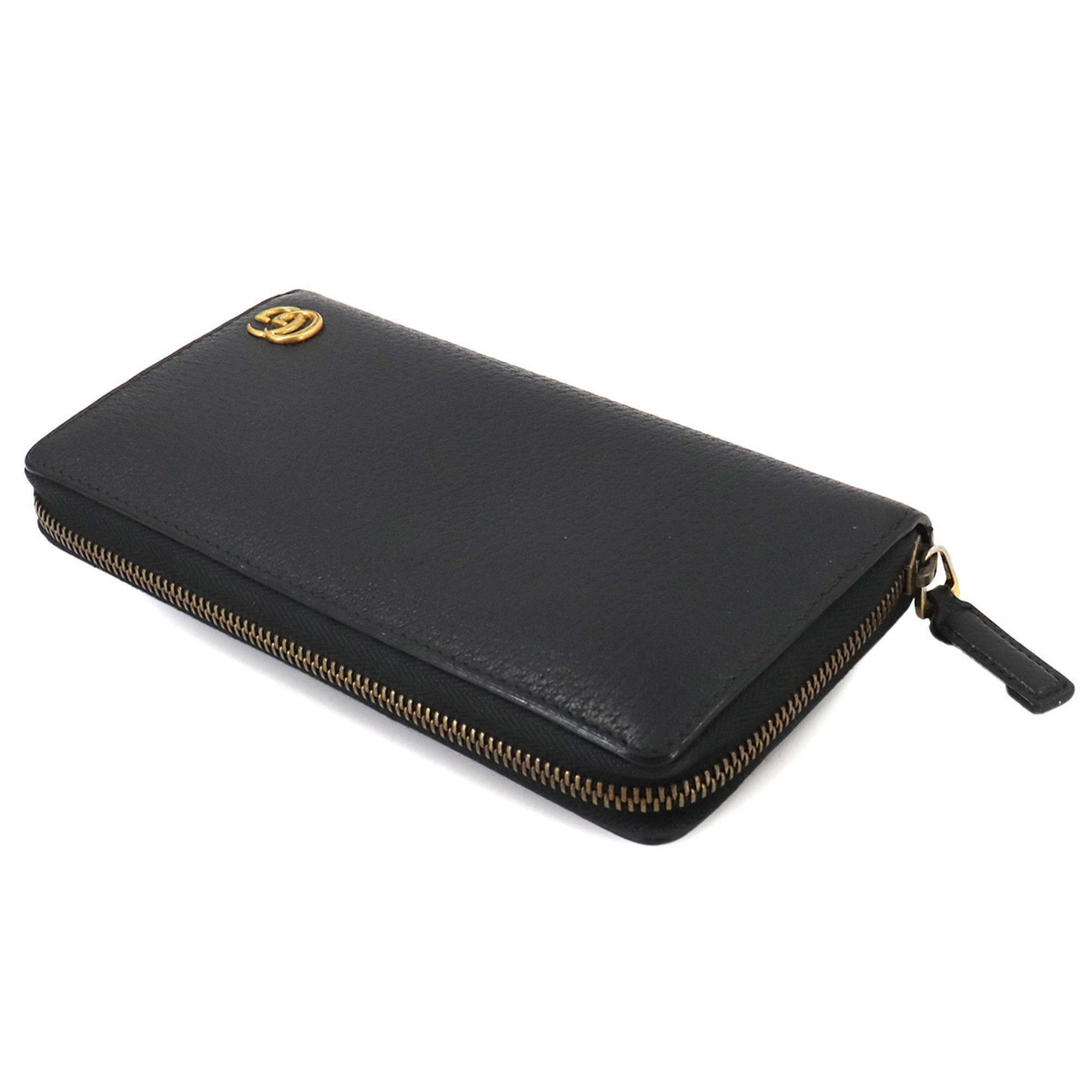 GUCCI GG Marmont Round Long Wallet Leather Black 428736 Gold Hardware