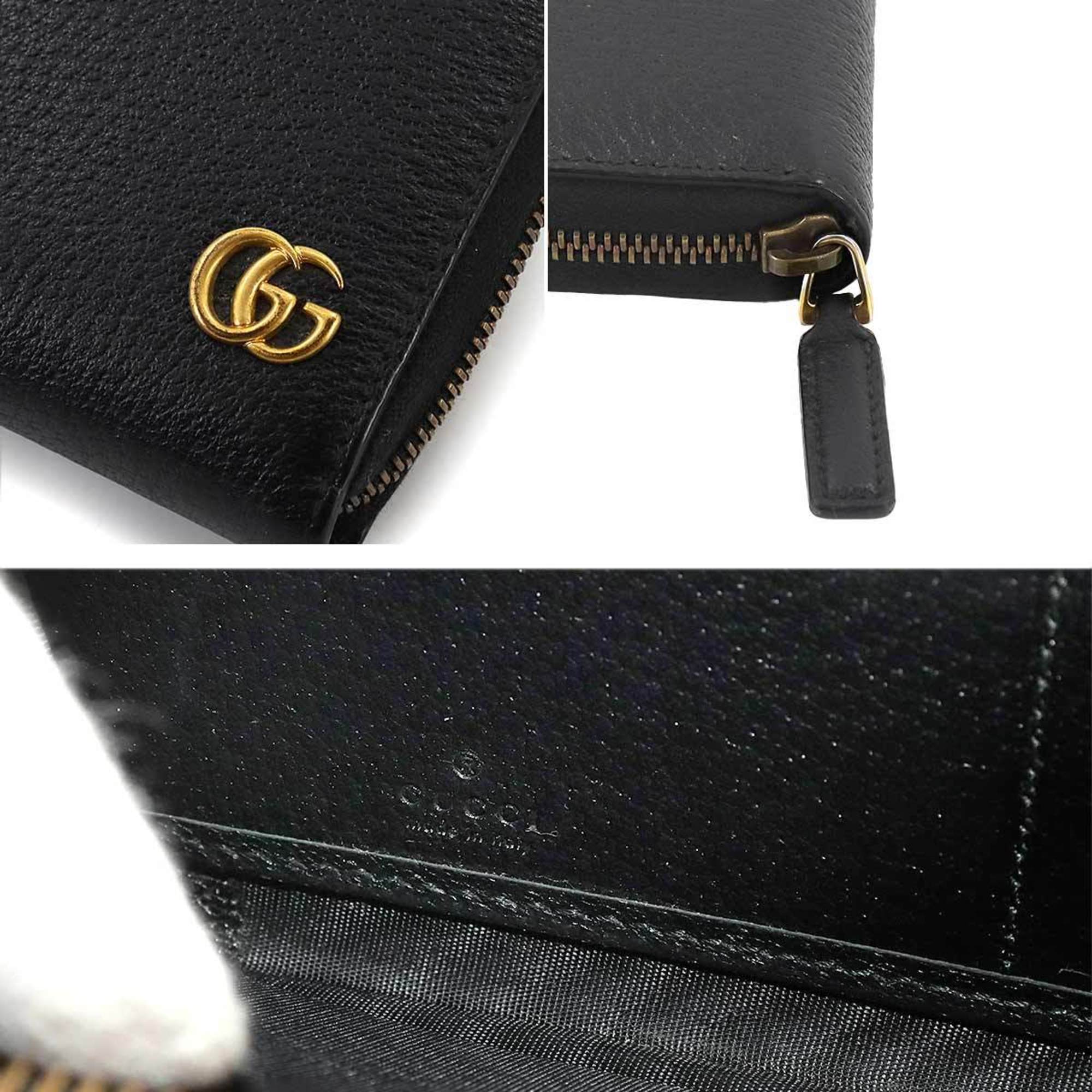 GUCCI GG Marmont Round Long Wallet Leather Black 428736 Gold Hardware