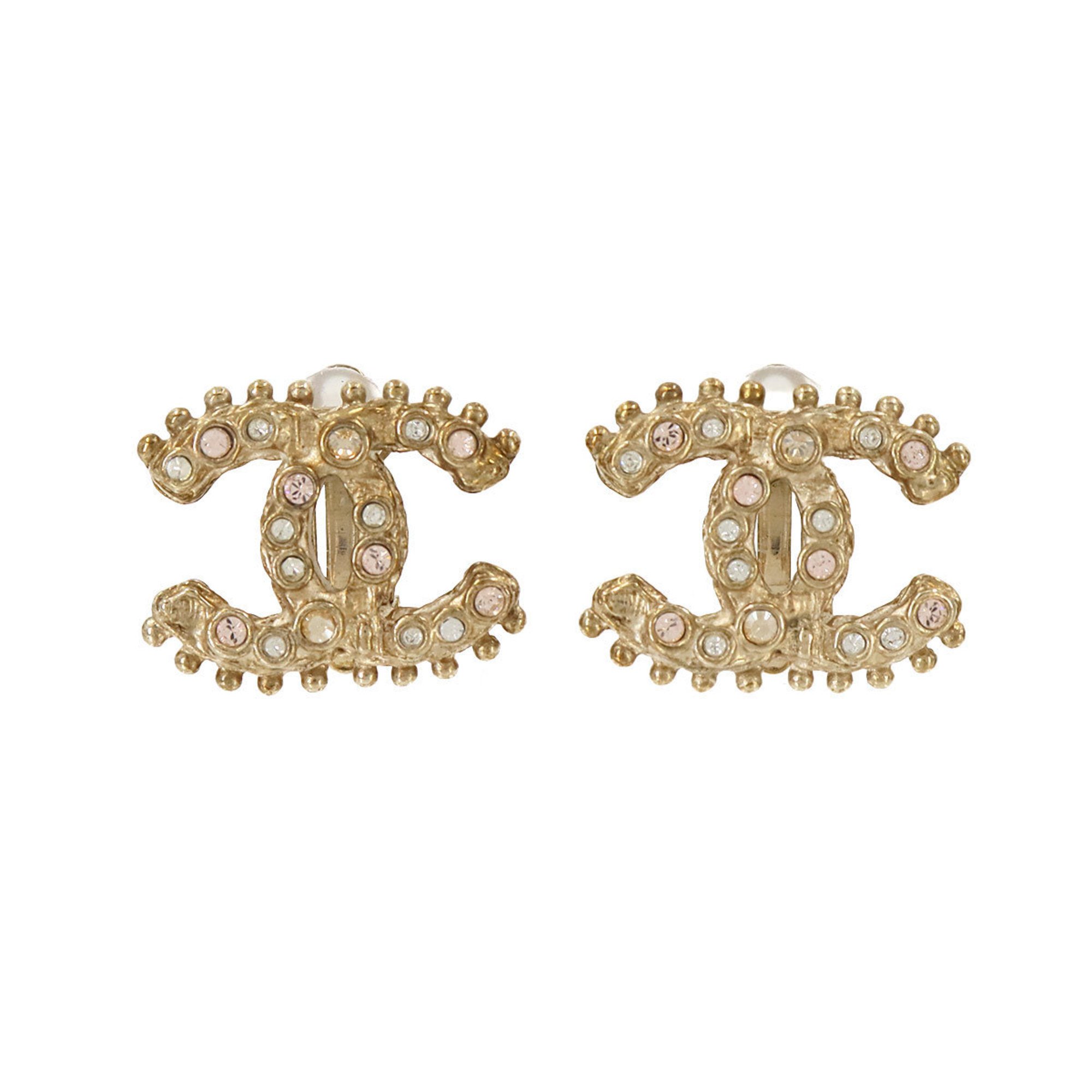 CHANEL Coco Mark Earrings Gold Rhinestone A12A Earring