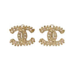 CHANEL Coco Mark Earrings Gold Rhinestone A12A Earring