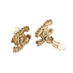 CHANEL Coco Mark Earrings Gold Rhinestone A12A Earring