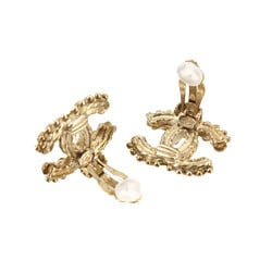 CHANEL Coco Mark Earrings Gold Rhinestone A12A Earring