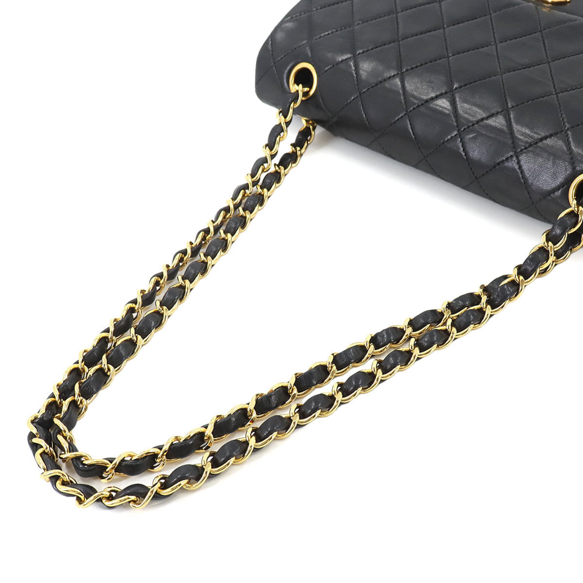 CHANEL Matelasse 25 Chain Shoulder Bag Leather Black A01112 Gold Hardware