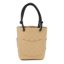 CHANEL Cambon Line Small Leather Beige Black A25166 Tote Bag