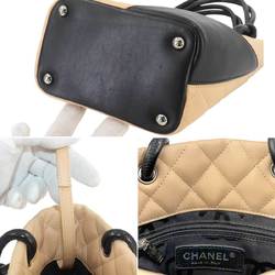 CHANEL Cambon Line Small Leather Beige Black A25166 Tote Bag