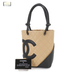 CHANEL Cambon Line Small Leather Beige Black A25166 Tote Bag