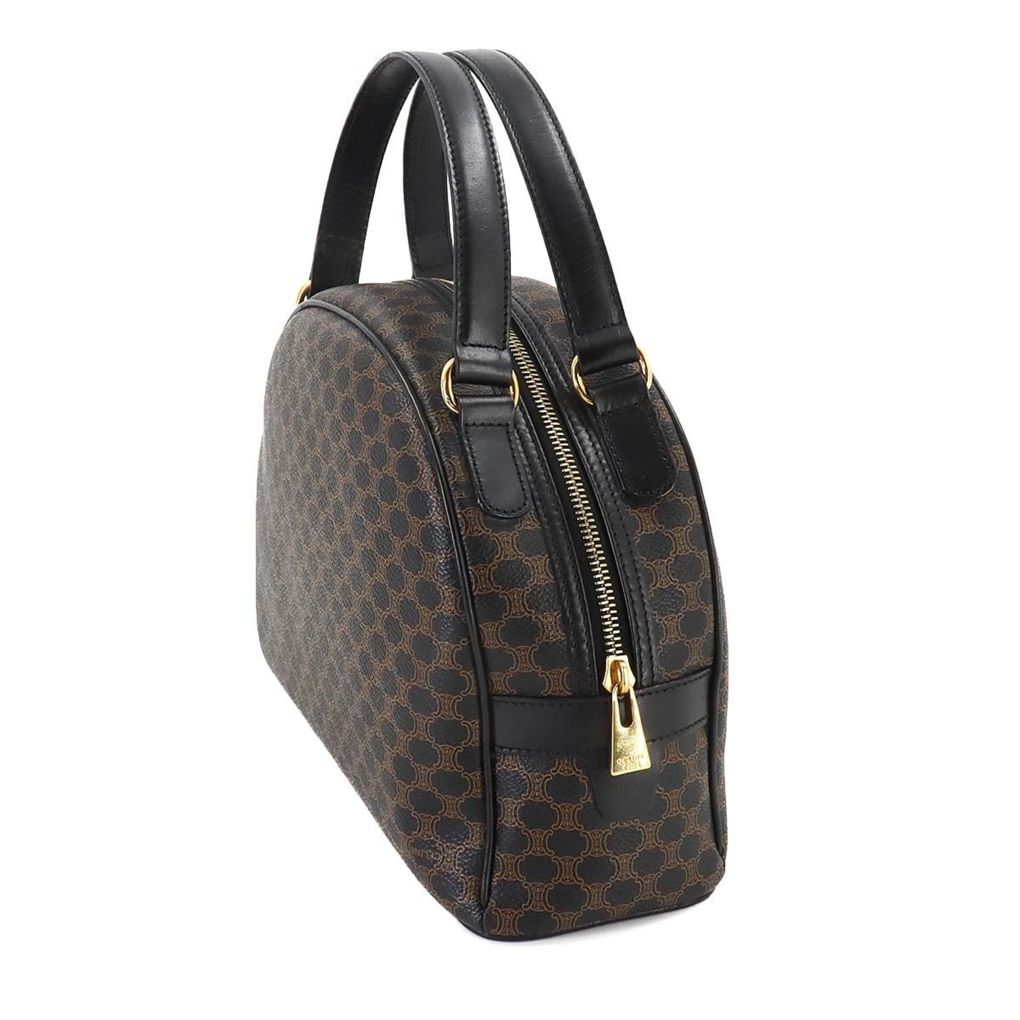 CELINE Macadam pattern handbag Leather Black Brown Gold hardware Hand Bag