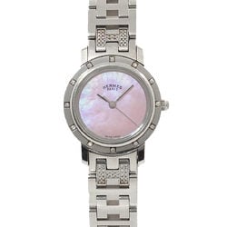 Hermes Clipper Nacle CL4 230 Ladies Watch 12P Diamond Bezel Lug Pink Shell Quartz