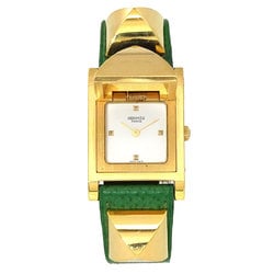 Hermes Medor Ladies Watch Pyramid Gold Studs White Quartz