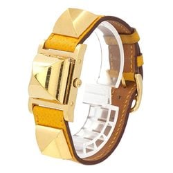 Hermes HERMES Medor Ladies Watch Pyramid Gold Studs White Yellow Leather Quartz