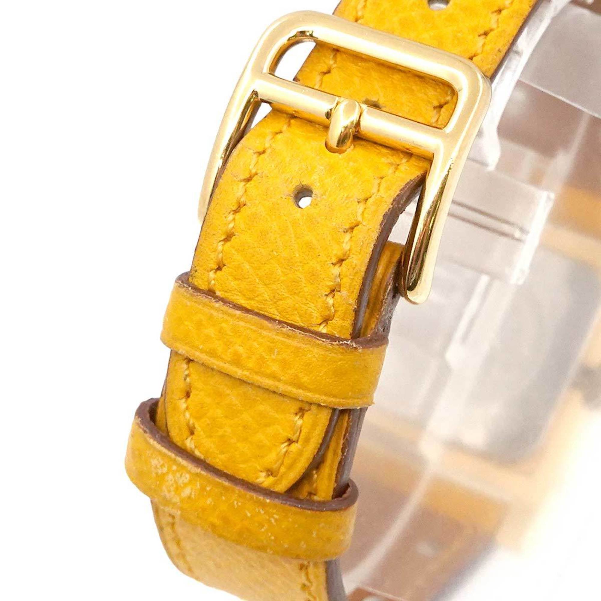 Hermes HERMES Medor Ladies Watch Pyramid Gold Studs White Yellow Leather Quartz