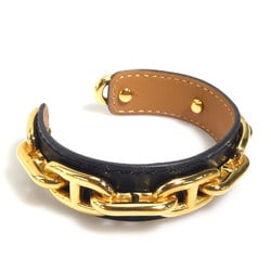 Hermes HERMES Bangle Bracelet Chaine d'Ancre Leather Metal Black Gold Women's e59527g