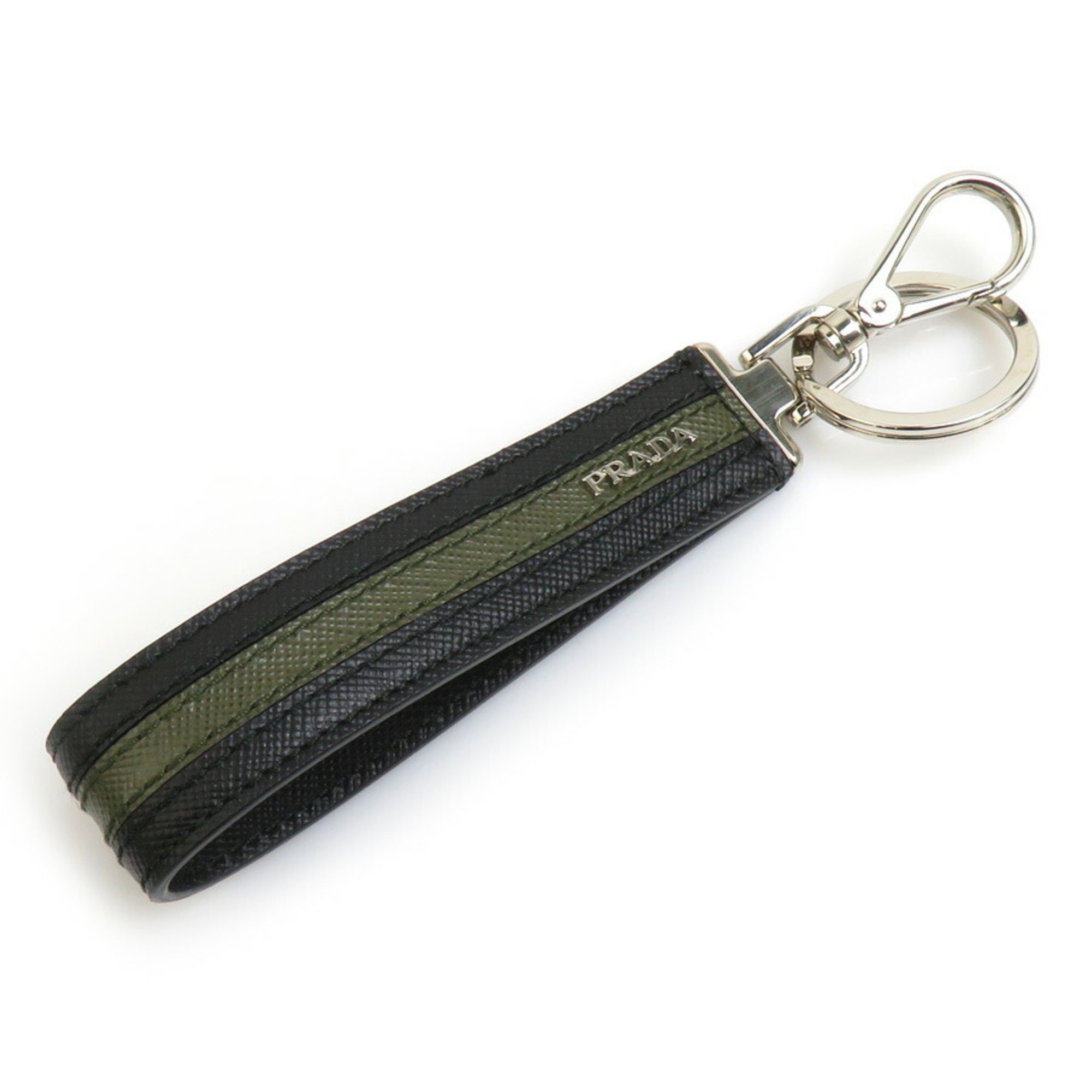 PRADA Keyring Leather Black x Khaki Men's Women's r10242g