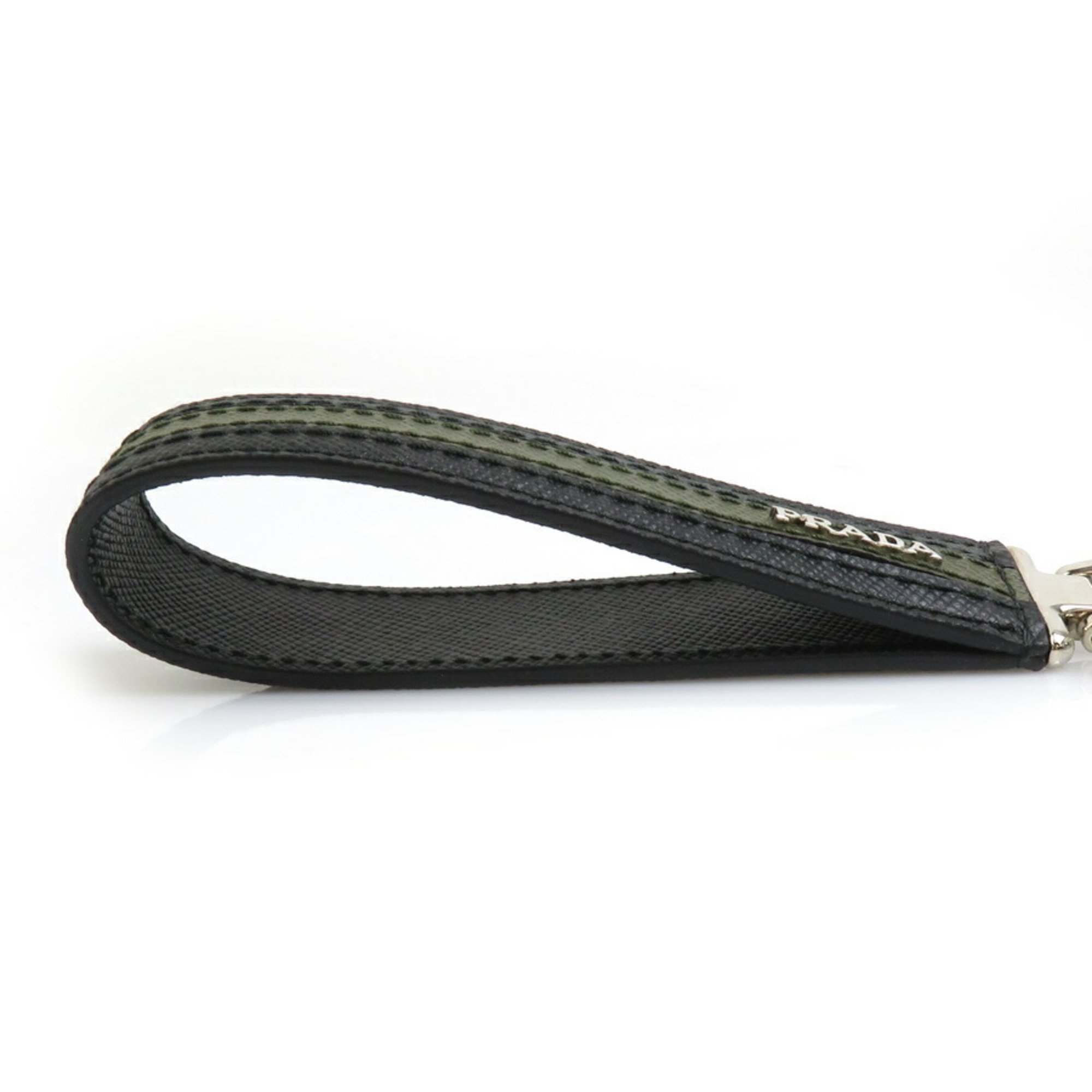 PRADA Keyring Leather Black x Khaki Men's Women's r10242g