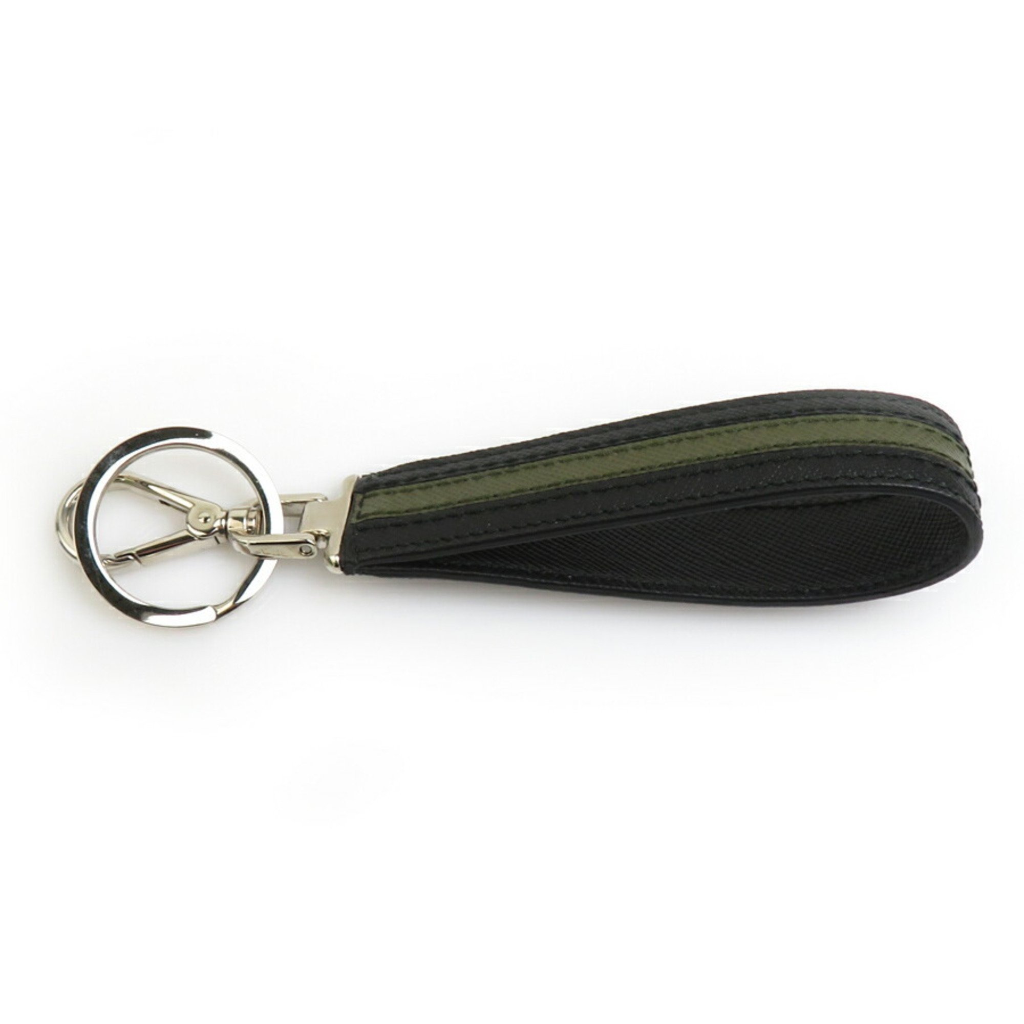 PRADA Keyring Leather Black x Khaki Men's Women's r10242g