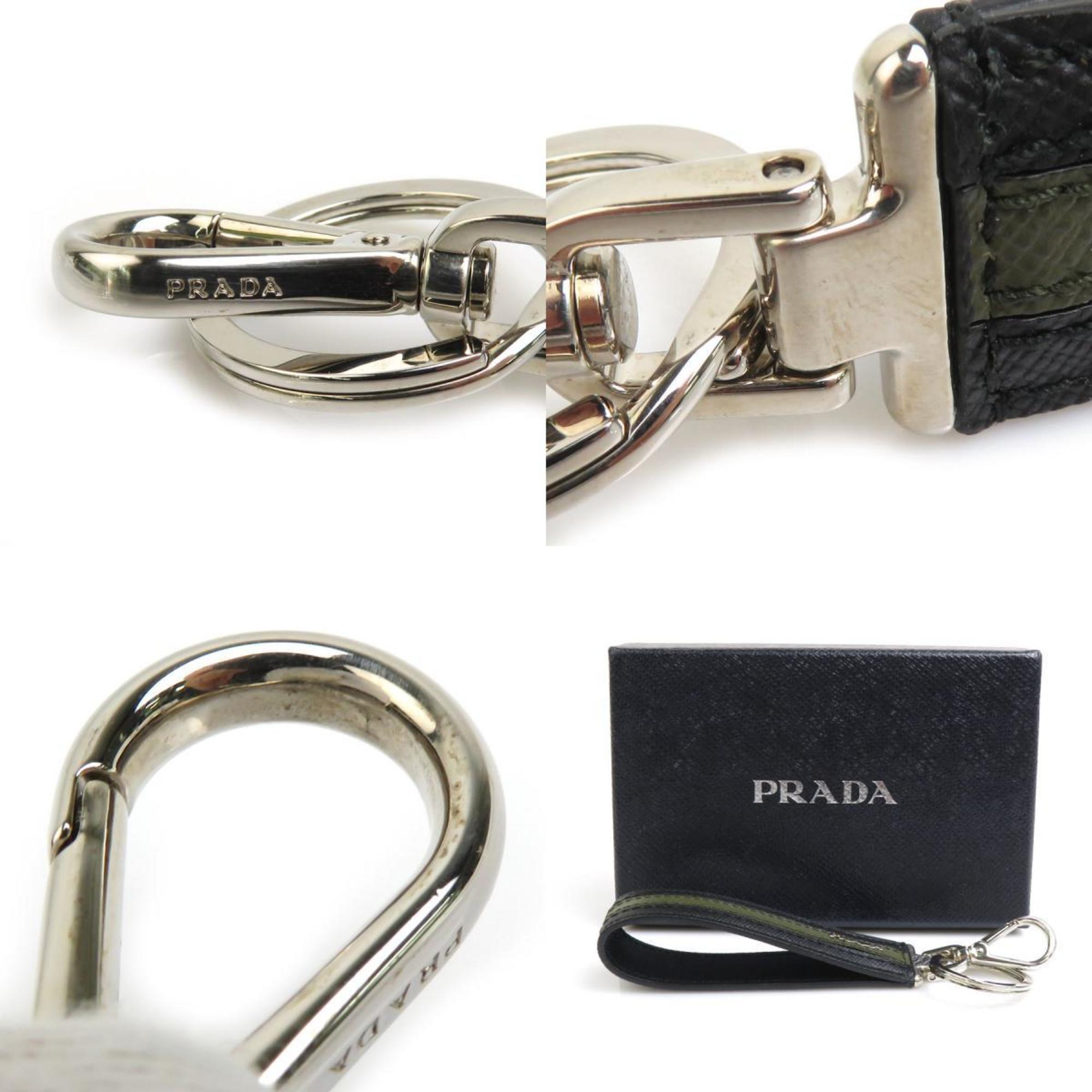 PRADA Keyring Leather Black x Khaki Men's Women's r10242g