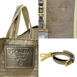 PRADA handbag shoulder bag jacquard canvas leather brown ladies n0719