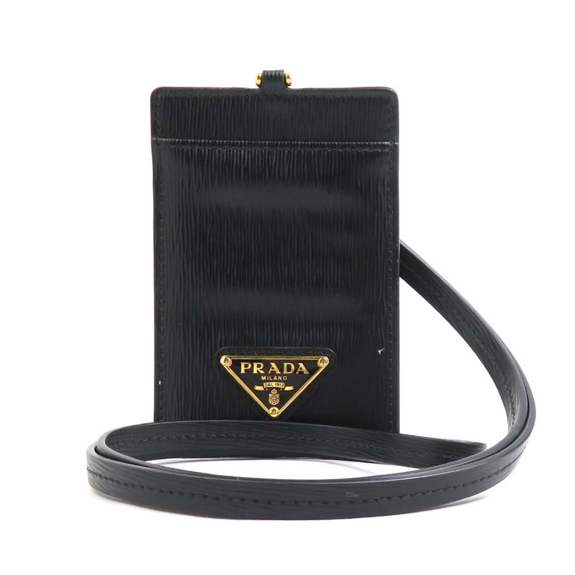 PRADA Business Card Holder/Card Case, Holder, ID Leather, Black, Men's, Women's, 55775f