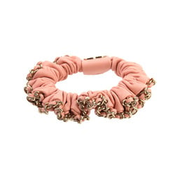 CHANEL Coco Mark Scrunchie Leather Pink Gold A22S Hair Tie