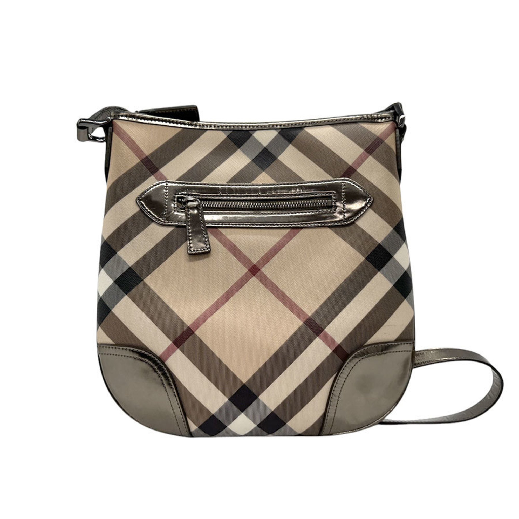 Burberry shoulder bag, coated canvas, leather, beige x metallic khaki, women's b0120