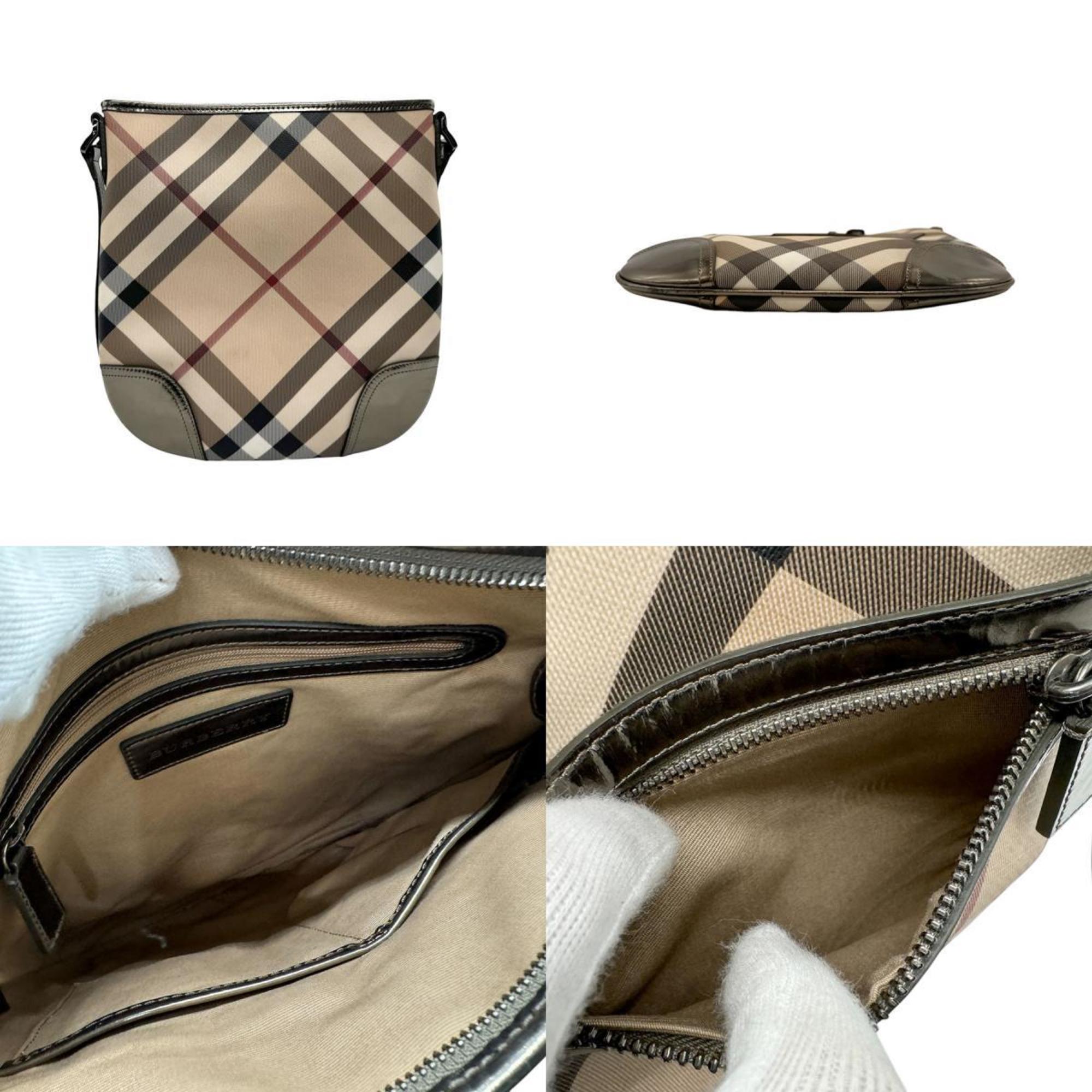 Burberry shoulder bag, coated canvas, leather, beige x metallic khaki, women's b0120